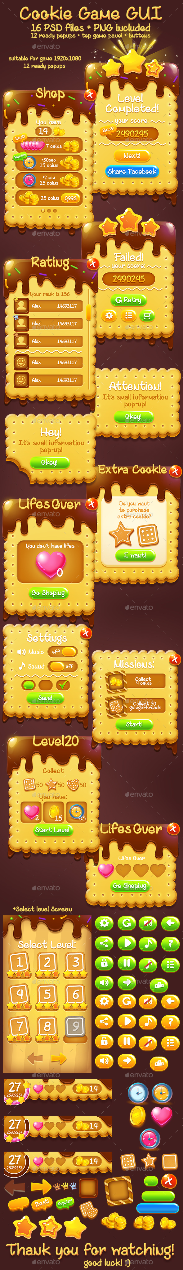 Chocolate Sweet Cookie Game GUI Set - User Interfaces Game Assets