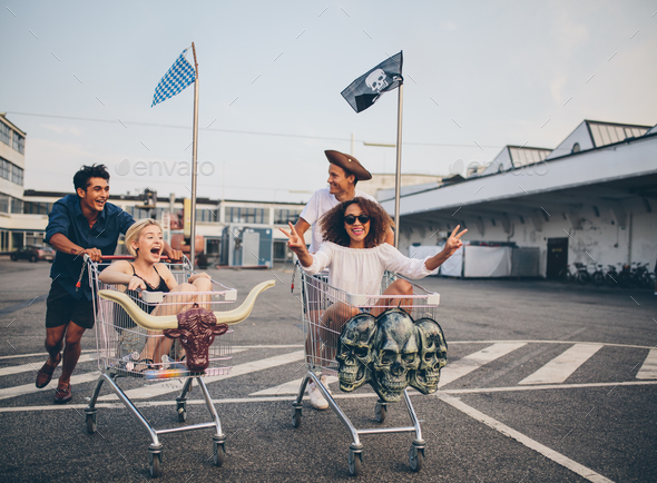 Shopping cart race in parking lot - Stock Photo - Images
