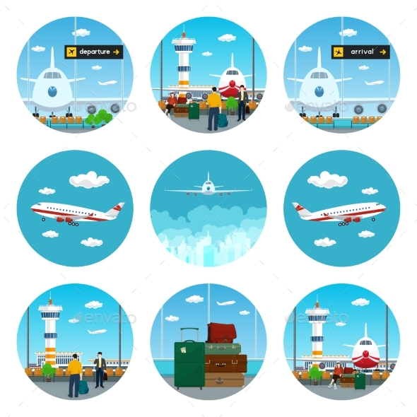 Set of Airport Icons - Travel Conceptual