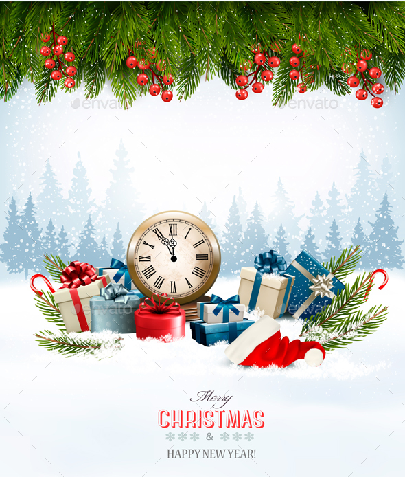 Holiday Christmas Background With A Gift Boxes - New Year Seasons/Holidays