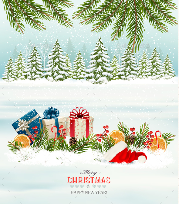 Holiday Christmas Background With A Gift Boxes Vector - Christmas Seasons/Holidays