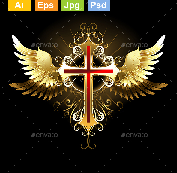 Cross with Golden Wings - Decorative Symbols Decorative