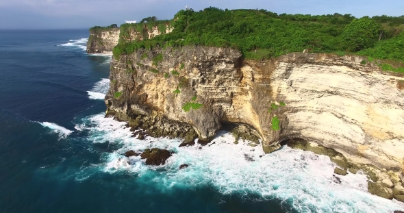 Uluwatu Cliff Aerial Footage, Bali, Indonesia