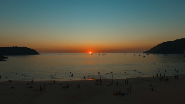 Aerial: Beautiful Sunset on the Beach alt