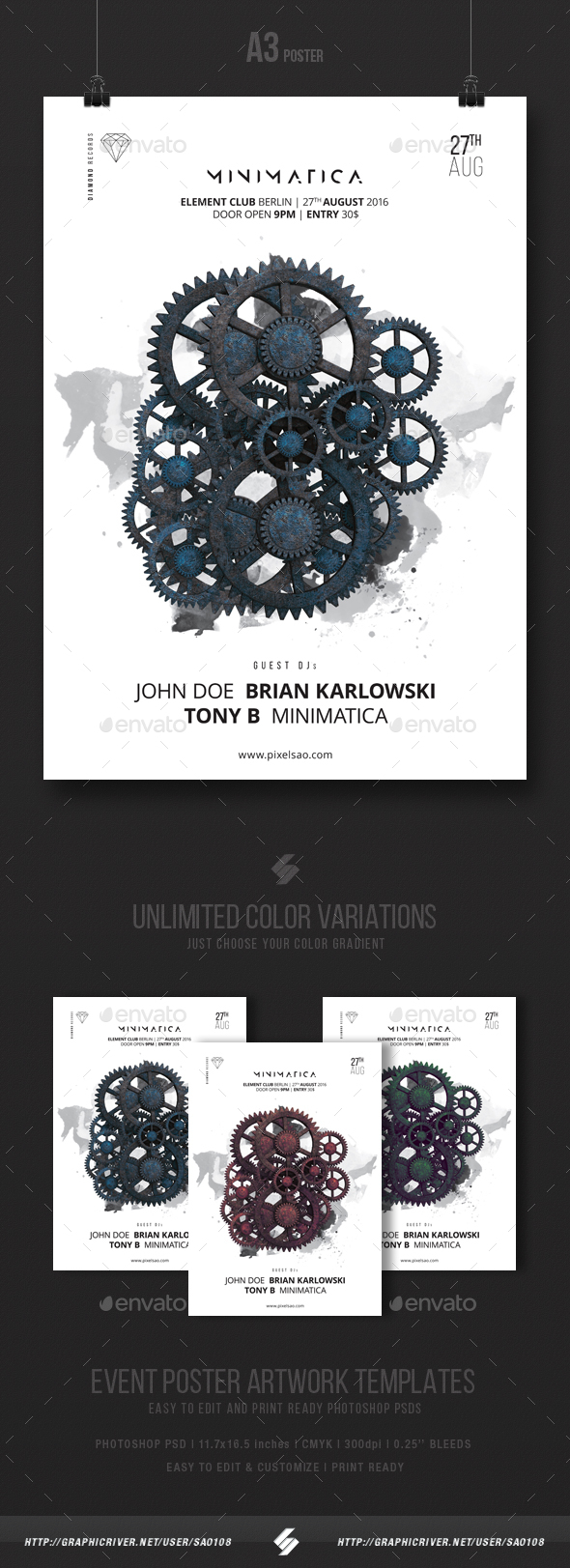 Minimatica 2 - Minimal Party Flyer / Poster Template A3 - Clubs & Parties Events