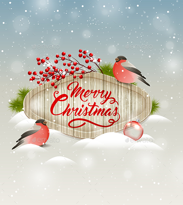 Christmas Banner with Bullfinches - Christmas Seasons/Holidays