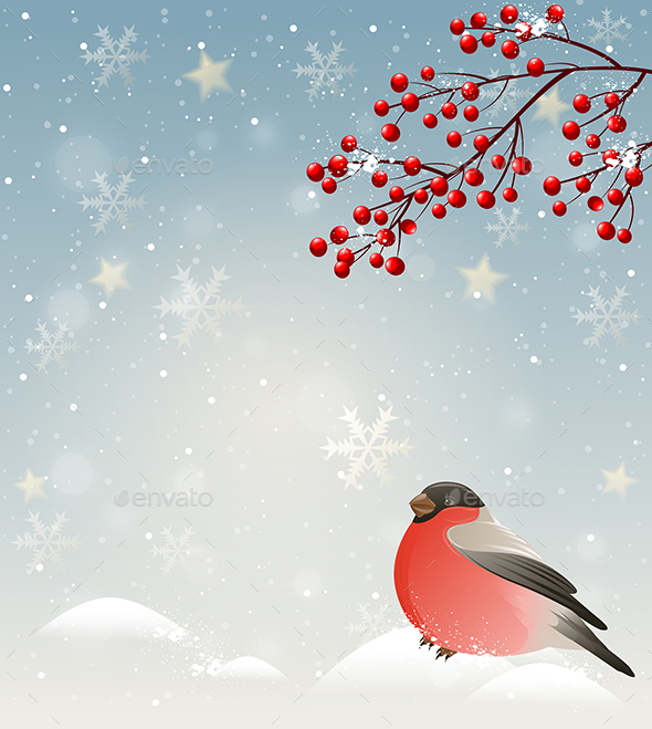 Winter Landscape with Bullfinch - Seasons Nature
