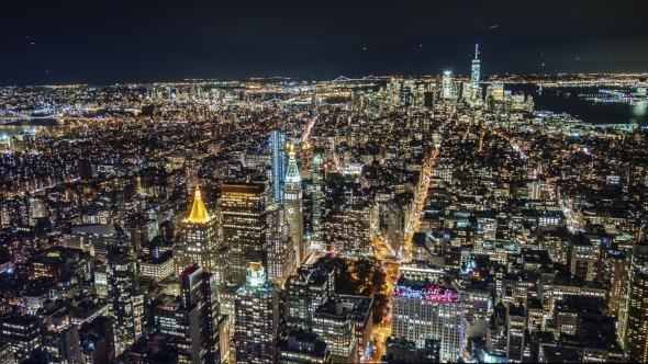 Stunning Night View of Manhattan From the Bird's-eye View, Stock Footage