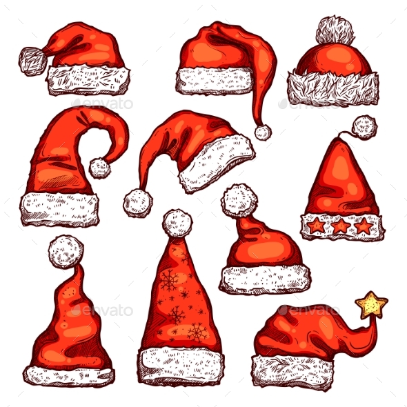 Santa Red Hat Sketch for Christmas Holiday Design - Christmas Seasons/Holidays