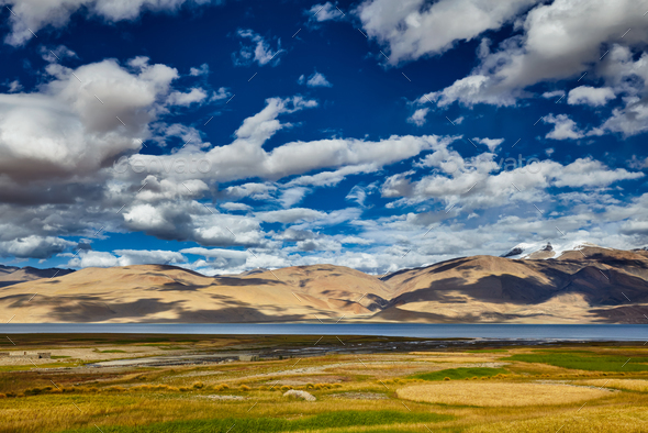 Lake Tso Moriri in Himalayas. Ladakh, India - Stock Photo - Images