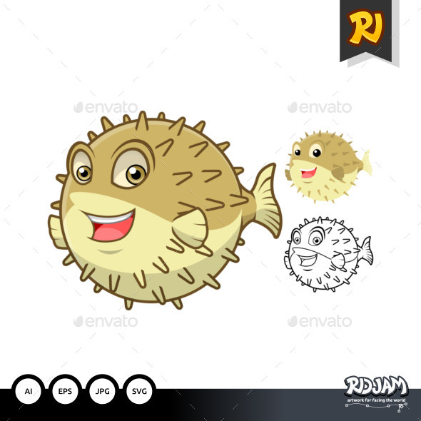 Puffer Fish Cartoon Character - Animals Characters