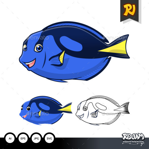 Regal Blue Tang Cartoon Character - Animals Characters
