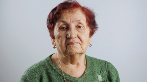 Portrait of Very Old Woman with Red Hair, View Isolated on ...