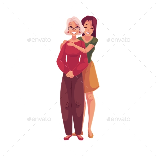 Granddaughter Hugging Grandmother - People Characters