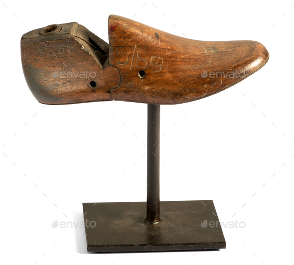Old wooden shoe form for making shoes - Stock Photo - Images