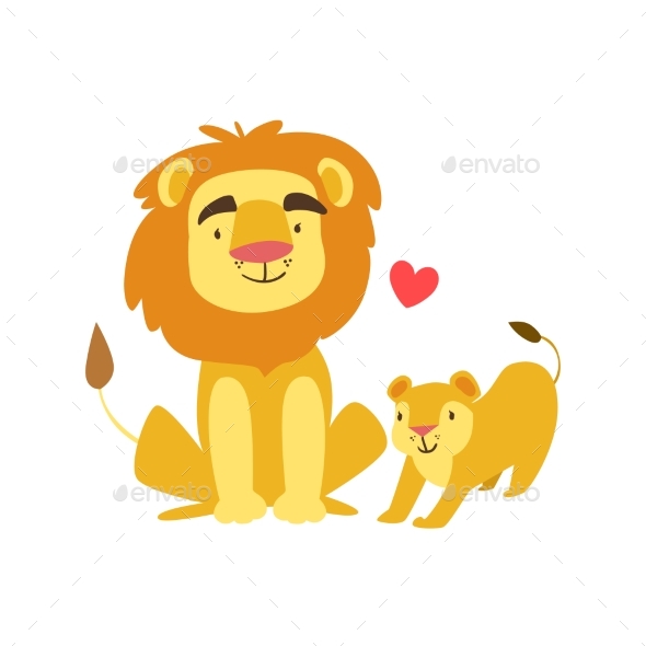 Lion Dad Animal Parent And Its Baby Calf - Illustrations Graphics