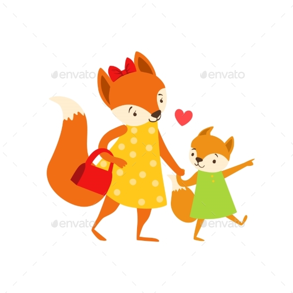 Fox Mom In Dress With Handbag Animal Parent And - Illustrations Graphics