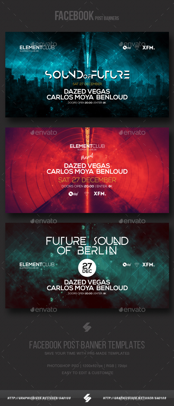 Electronic Music Party vol.8 - Facebook Post Banner Templates - Social Media Web Elements