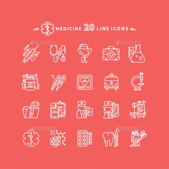 Set of Outline Medicine Icons - Health/Medicine Conceptual