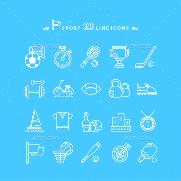 Set of White Icons Sport Equipment - Sports/Activity Conceptual