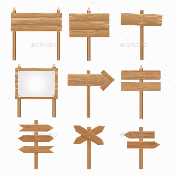Wooden Signboards, Wood Arrow Sign Set - Man-made Objects Objects