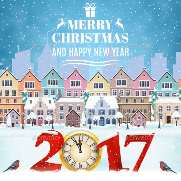 Christmas Postcard with Vintage Street - Christmas Seasons/Holidays