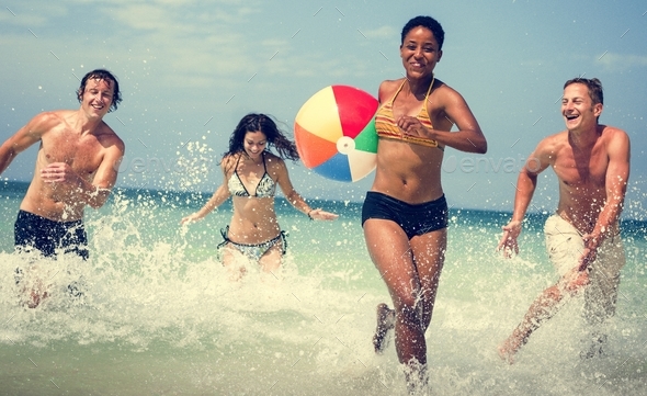 Beach Ball Friends Summer Vacation Travel Concept - Stock Photo - Images