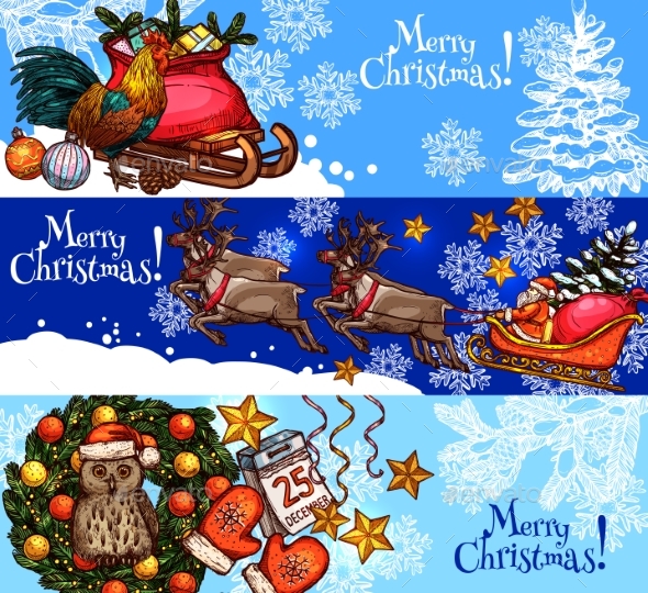 Christmas New Year Sketch Banner for Xmas Design - Christmas Seasons/Holidays