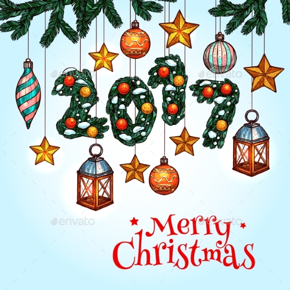 Christmas Greeting Card with Decorated Xmas Tree - Christmas Seasons/Holidays