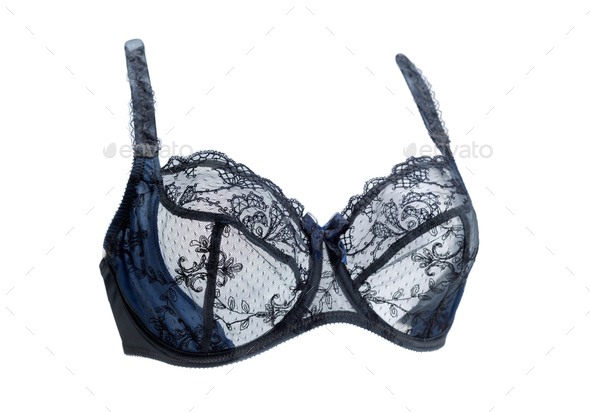 Blue lace bra. The effect of volume. - Stock Photo - Images