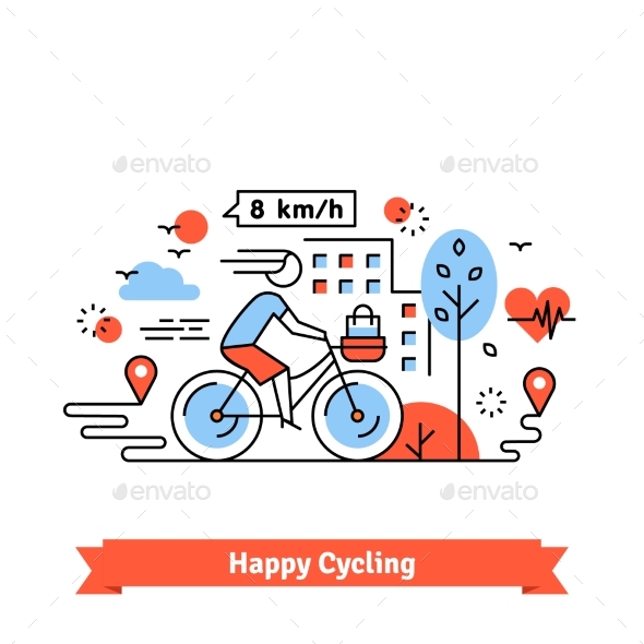 Urban Bike Path Happy Cycling Woman - Sports/Activity Conceptual