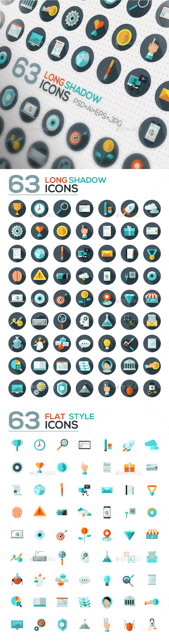 126 Flat Designed Icons Set - Business Icons