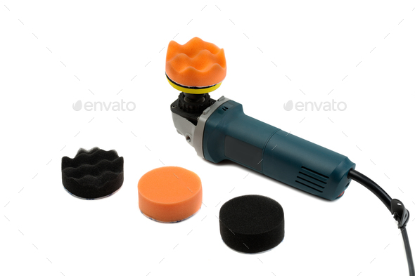 electric grinder set of sponges for polishing the car - Stock Photo - Images