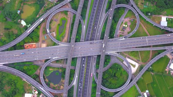 Aerial view of cars driving on highway junctions. Urban city, Taipei ...