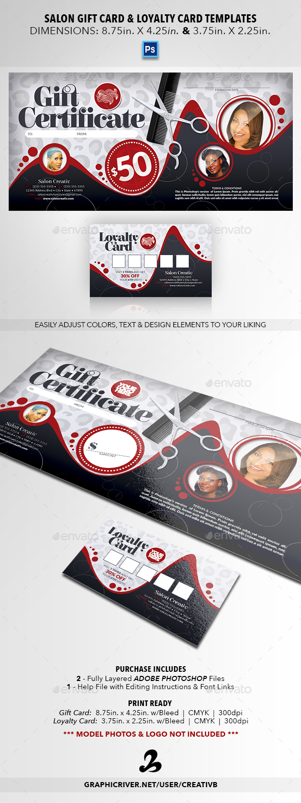 Salon Gift Card & Loyalty Card Templates - Cards & Invites Print Templates