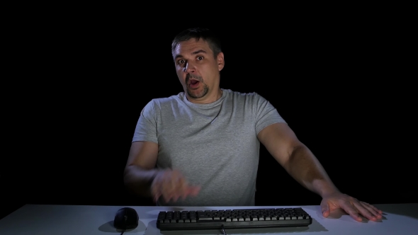 Man Afraid of Watching Online Movie. Emotions of Fear. Studio alt