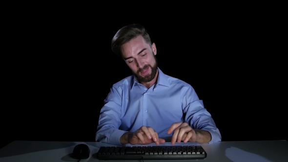 Businessman Self-consciously Rewritten Woman Chatting Online. Emotions. Studio alt