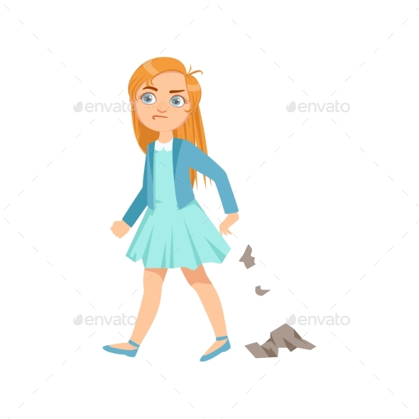 Girl Littering Teenage Bully Demonstrating - Illustrations Graphics