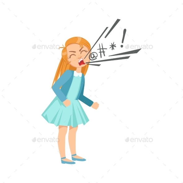 Girl Cursing Teenage Bully Demonstrating - Illustrations Graphics