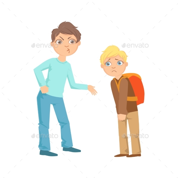 Boy Exorting Money From Weaker Kid Teenage Bully - Illustrations Graphics