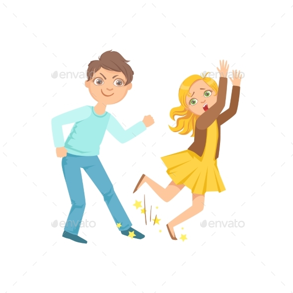 Boy Tripping Smaller Kid Teenage Bully - Illustrations Graphics