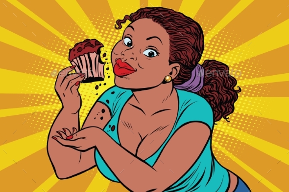 Diet Concept Woman Eating Cupcake - People Characters