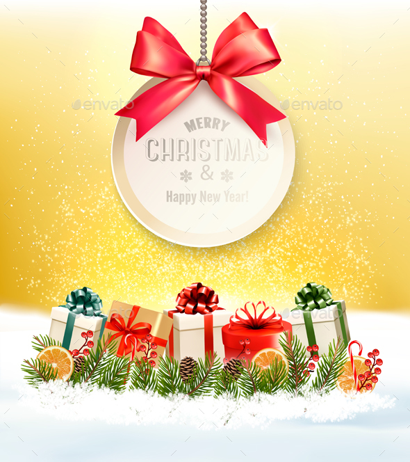 Christmas Presents with a Gift Card and a Ribbon - Christmas Seasons/Holidays