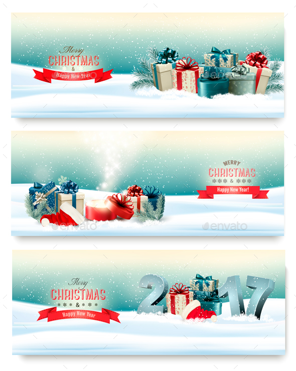 Three Christmas Banners with Presents - Christmas Seasons/Holidays
