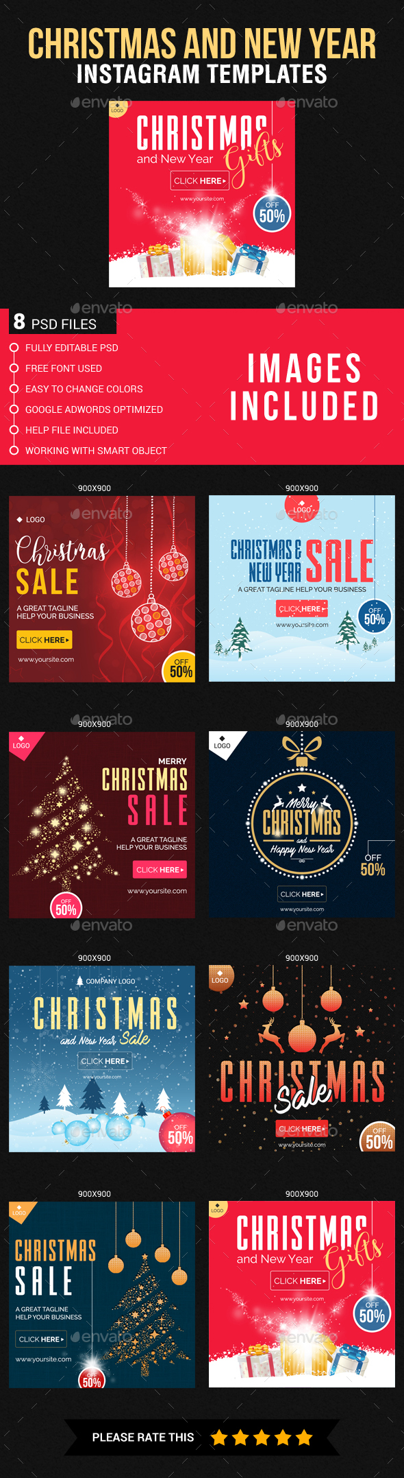 Christmas and New Year Instagram Templates - Banners & Ads Web Elements