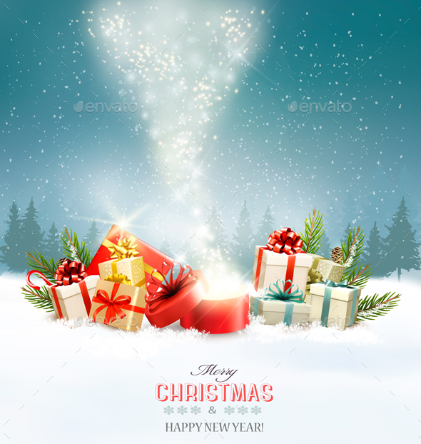 Holiday Christmas Background with Gift Boxes - Christmas Seasons/Holidays