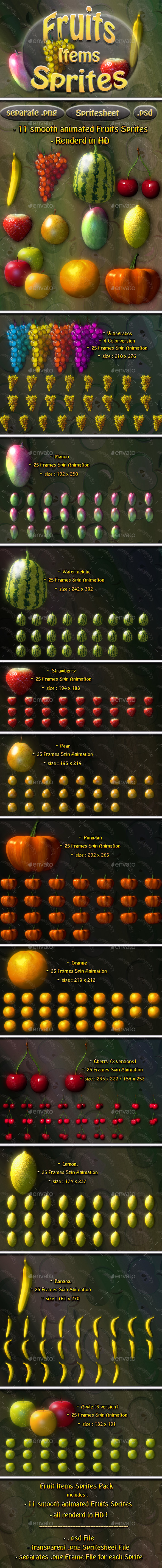 Fruit Item Sprites - Sprites Game Assets