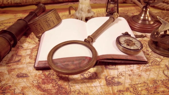 Vintage Still Life on an Old Map in 1565. alt