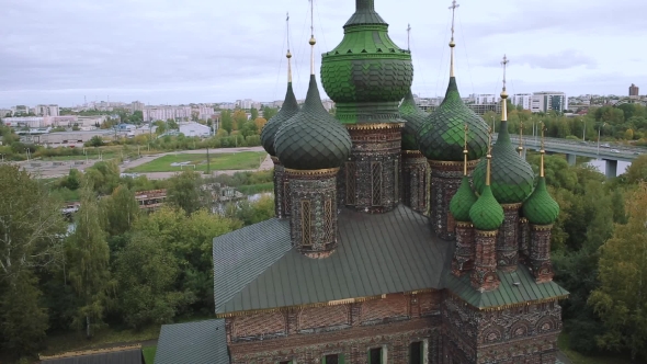 Aerial Shot Yaroslavl and Church of St. John the Baptist. Golden Ring of Russia alt