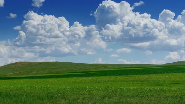 Green Hill with Grass Under Cloudy Sky Timelapse alt